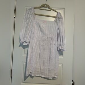 Pink lily white 3/4 sleeve mini dress puff sleeve